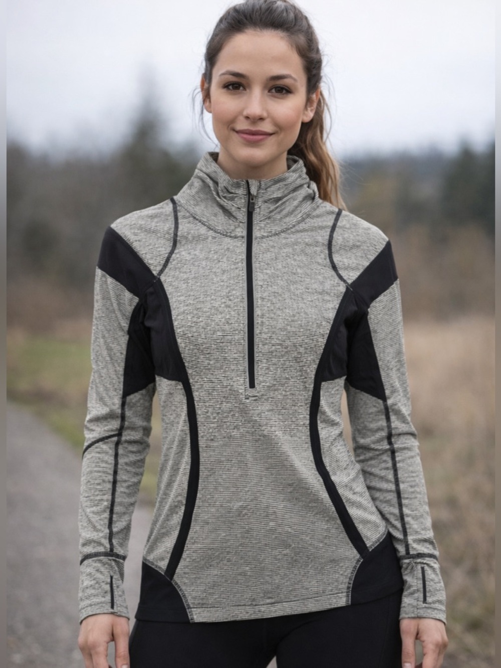 LULULEMON Gray & Black Stripes 1/4 Zip Pullover Thumbholes Running Sweater 4